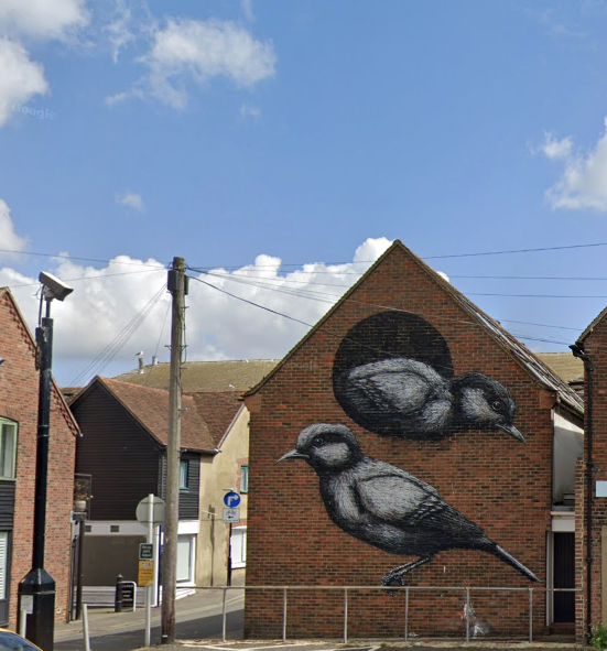 Sparrow street art, Baffins Lane car park