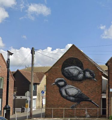 Sparrow street art, Baffins Lane car park